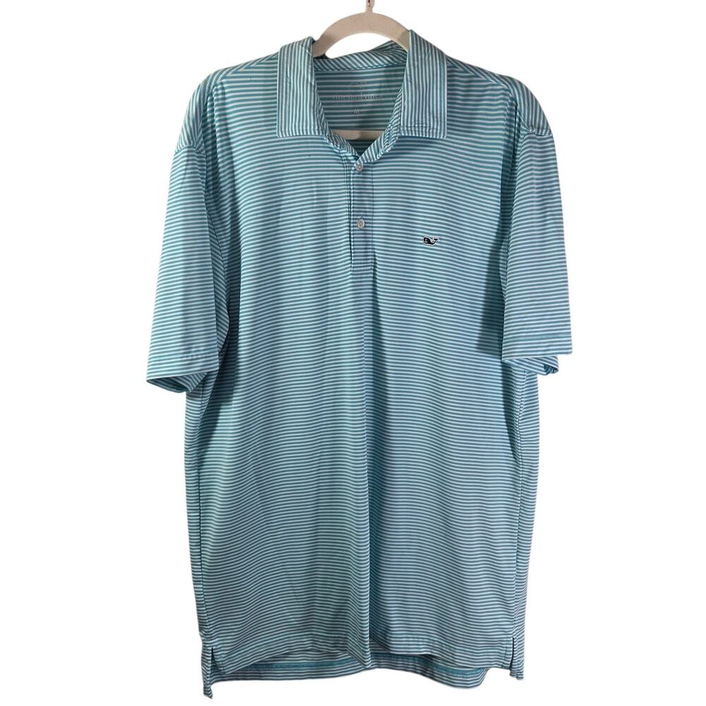 Vineyard Vines Performance Polo Shirt Mens M‎ Blue White Striped Golf Stretchy